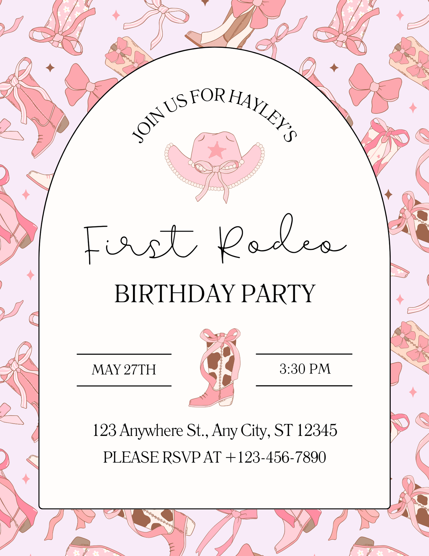 Pink Rodeo Customizable Digital Birthday Invitation Template - Editable and Printable Party Invite