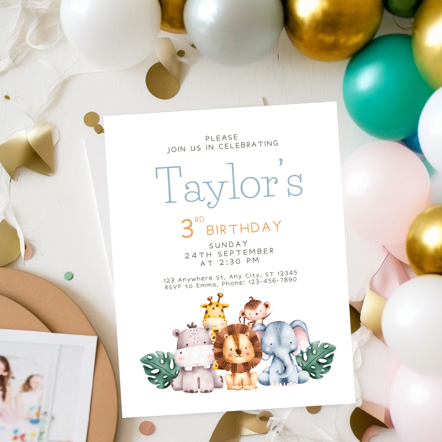 Instant Download Customizable Kids Animal Themed Birthday Party Invitation | Digital Download | Editable Party Invite