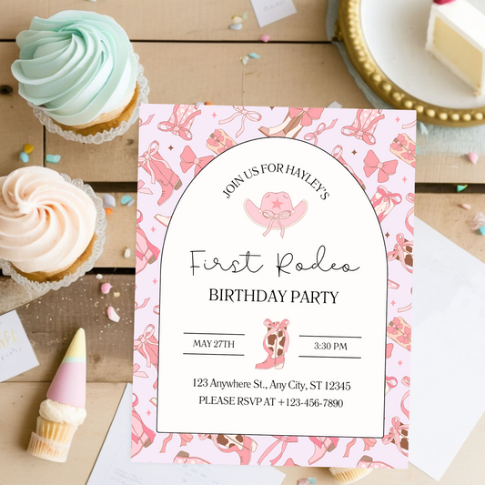 Pink Rodeo Customizable Digital Birthday Invitation Template - Editable and Printable Party Invite