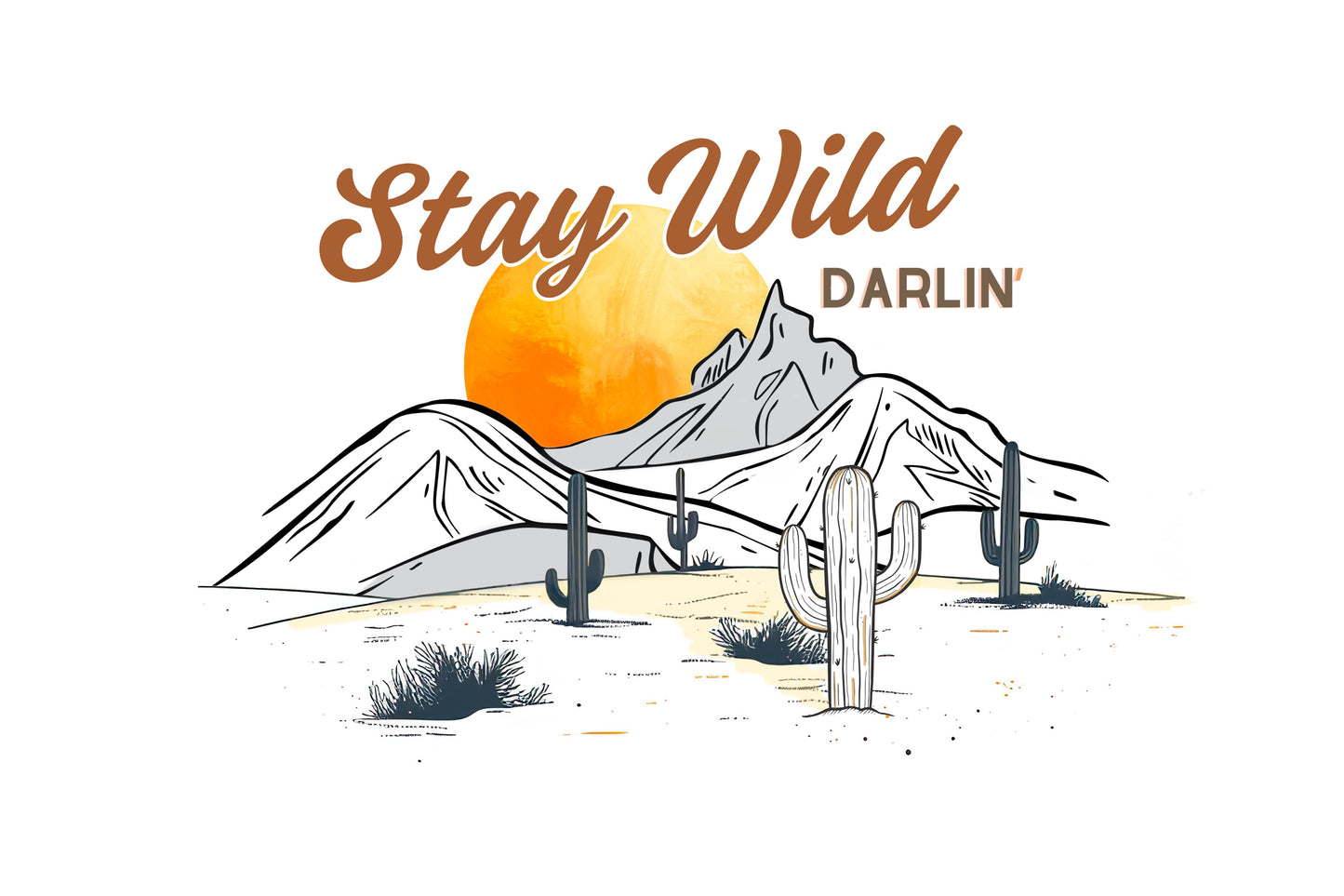 Stay Wild Darlin' Desert Scene Digital Art Print - Boho Wall Art, Inspirational Quote Decor, Modern Minimalist Printable Artwork