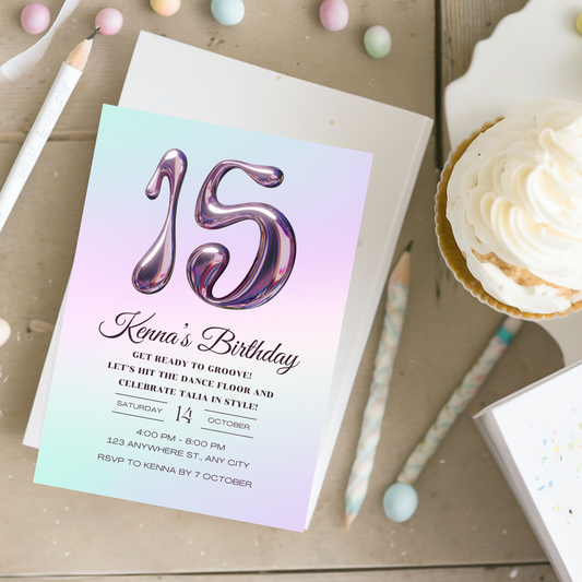 Bubble Letter Customizable Digital Birthday Invitation Template - Editable and Printable Party Invite